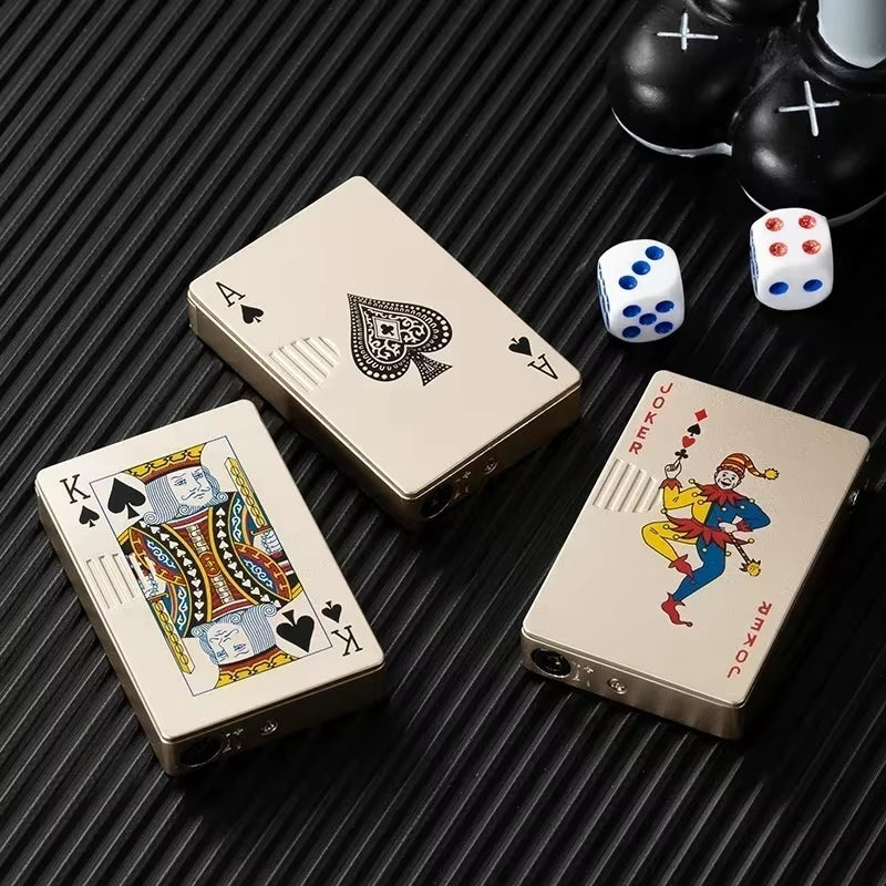 New Creative Jet Flame Poker Cigarette Lighter Metal Windproof Playing Card Gas Lighters Torch Fun Toys Smoking Accessories Gift