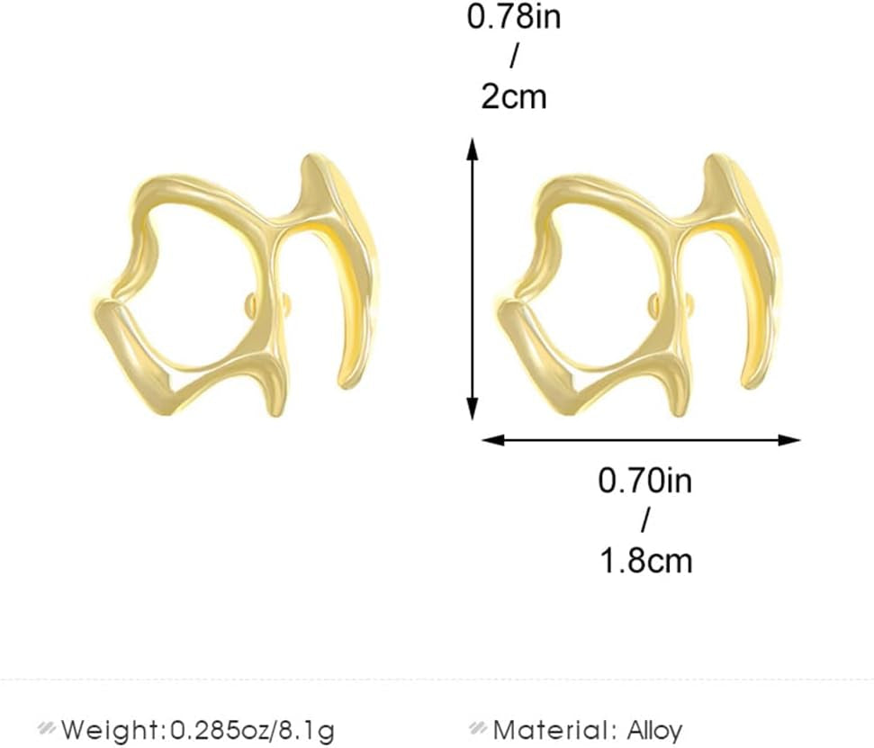 Geometrically Irregular Liquid Hollow Studs Earrings Huggie Minimalist Ear Clip Earrings Hypoallergic Gold Plated Ear Studs Lightweight Hollow Open Hoops Ear Studs Fashion Jewelry for Women