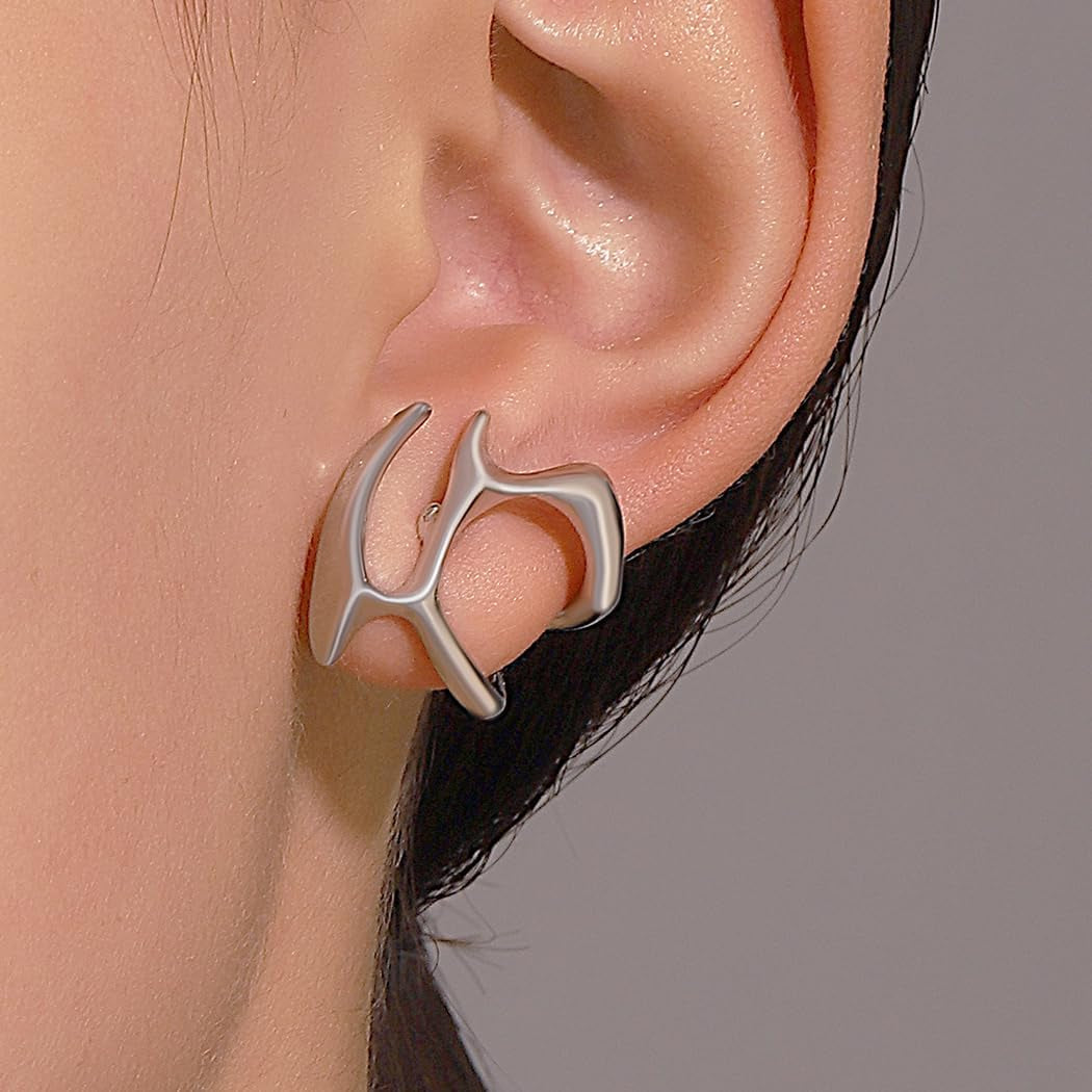 Geometrically Irregular Liquid Hollow Studs Earrings Huggie Minimalist Ear Clip Earrings Hypoallergic Gold Plated Ear Studs Lightweight Hollow Open Hoops Ear Studs Fashion Jewelry for Women