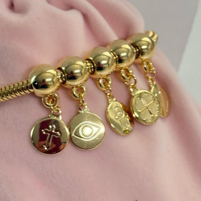 14K Gold Plated Amulet Charm Bracelet Size 7