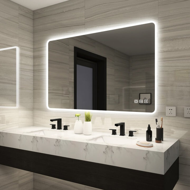 LED Ligthted Bathroom Mirror Vanity Makeup Anti-Fog Dimmable Large Mirror Plug