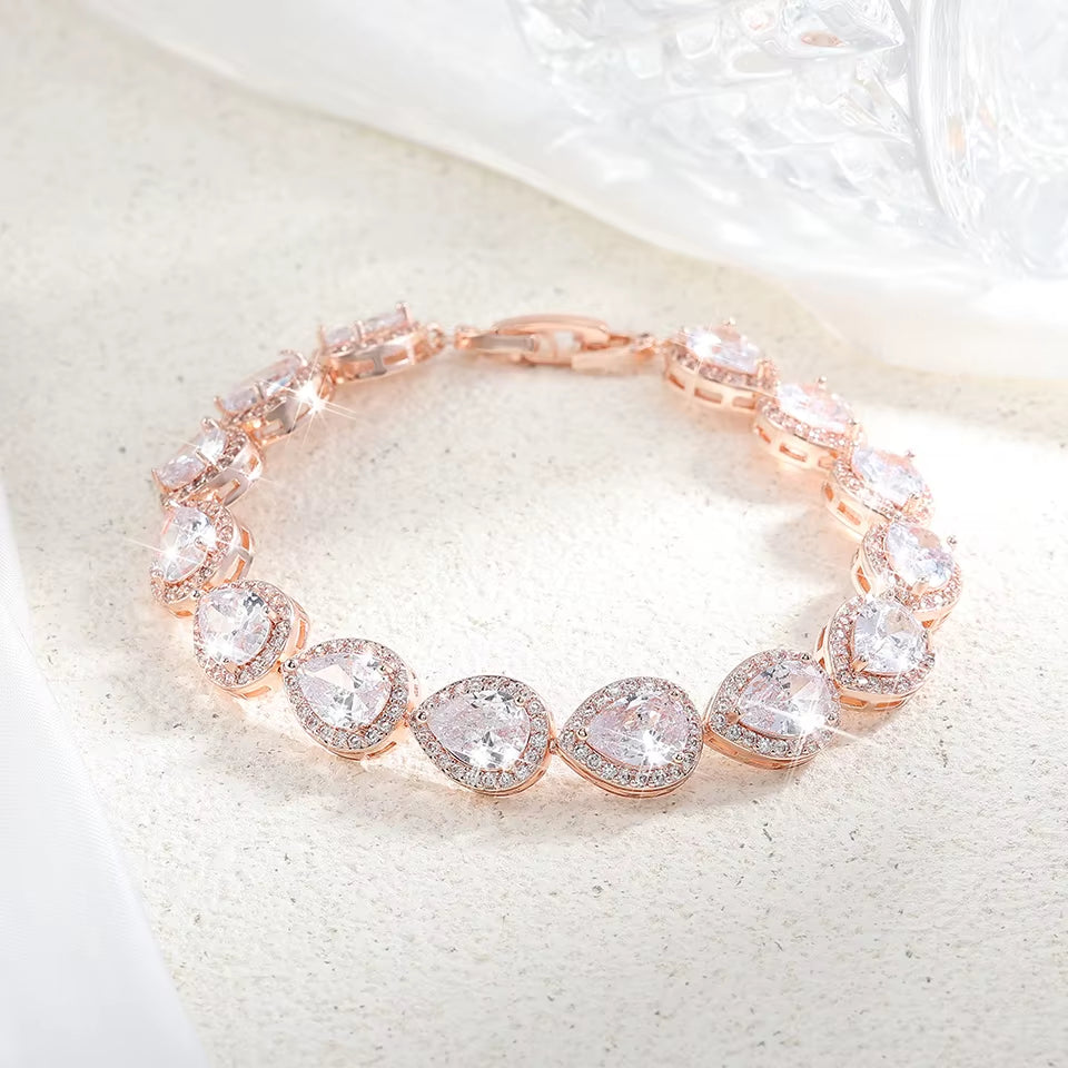 Classic Clear Big Water Drop AAA Cubic Zirconia Bracelet for Bridal Fashion Romantic Jewelry Gifts