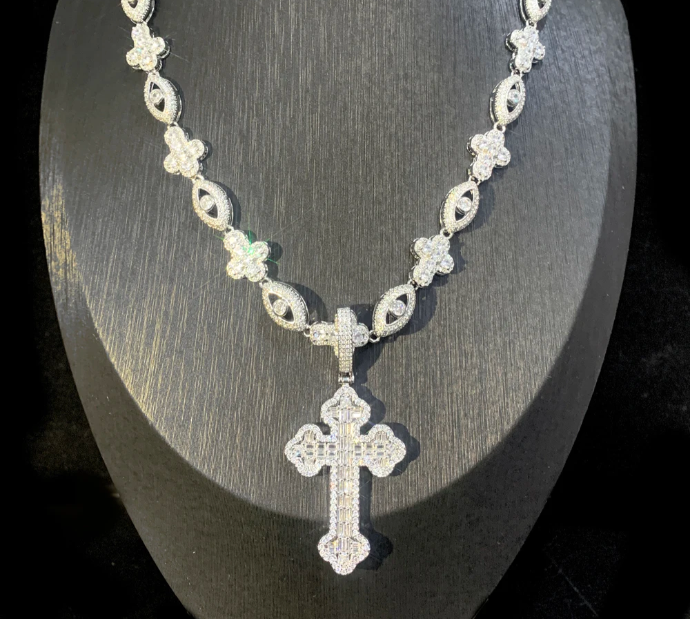 Brand New Iced Out Chain 2025 Eye+ Cross Chain Cubic Zirconia(CZ)