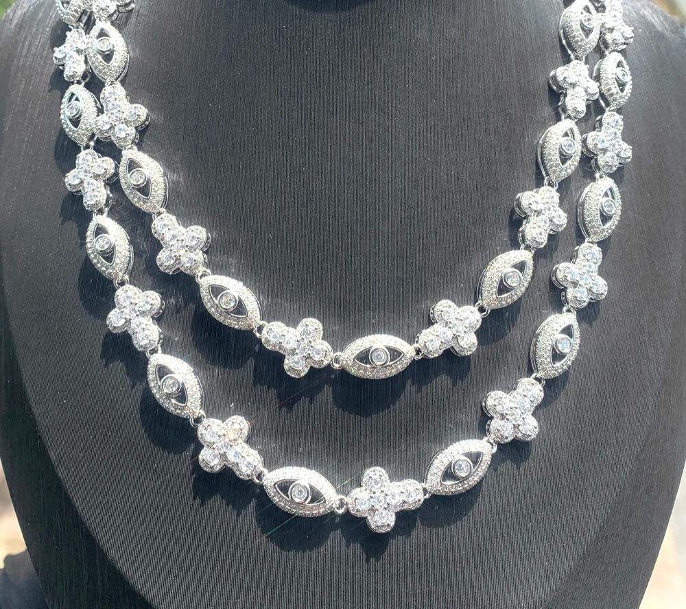 Brand New Iced Out Chain 2025 Eye+ Cross Chain Cubic Zirconia(CZ)