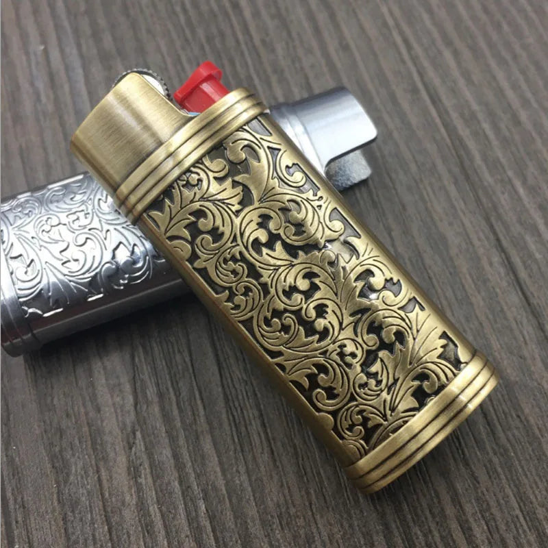 Metal Armor Gas Lighter Cover Holder Pouches Arabesque Hollow Carving J3/J5/J6 Lighter Case General Plastic Body Protection