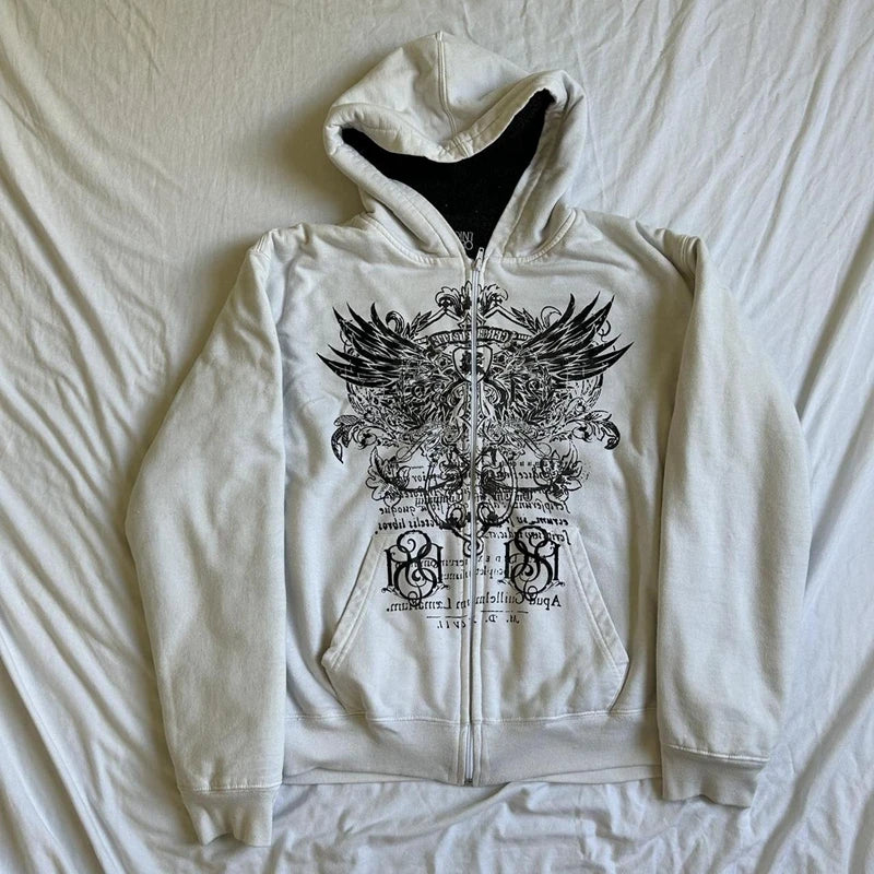 Y2K Grunge Graphic Long Sleeve Hooded Sweatshirt Harajuku Women