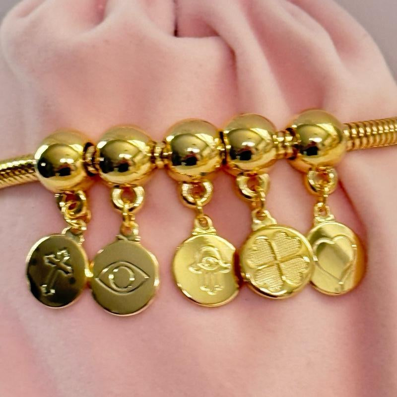 14K Gold Plated Amulet Charm Bracelet Size 7