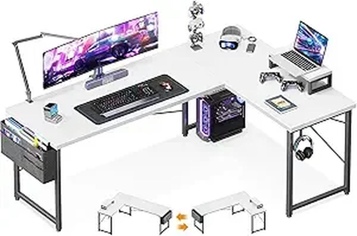 L Shaped Desk, 66" Computer Corner Gaming Desk, Home Office Writing Table with Monitor Shelf, Modern Simple Wooden Table, Easy