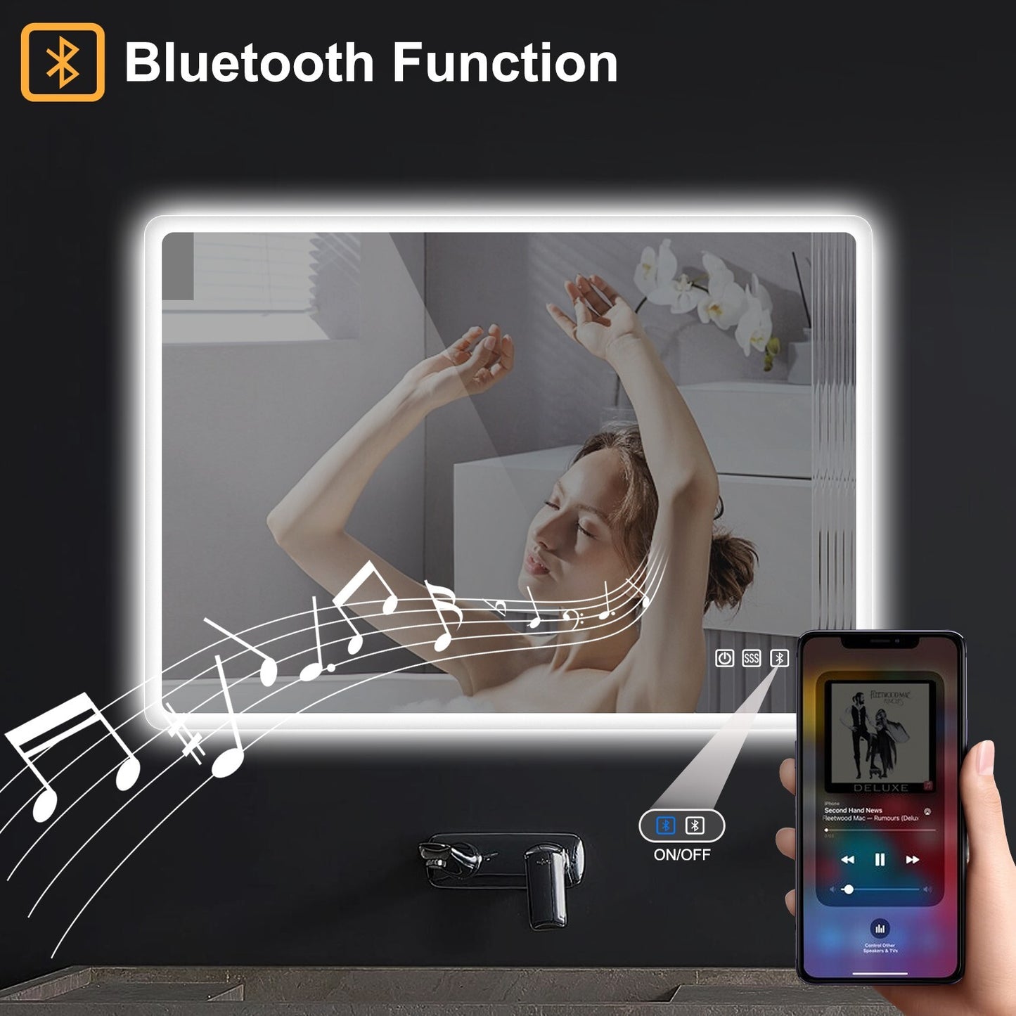 LED Ligthted Bathroom Mirror Vanity Makeup Anti-Fog Dimmable Large Mirror Plug