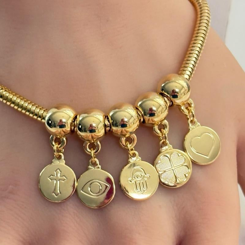 14K Gold Plated Amulet Charm Bracelet Size 7