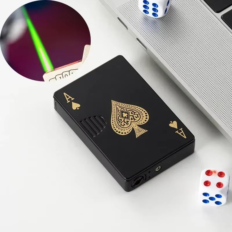New Creative Jet Flame Poker Cigarette Lighter Metal Windproof Playing Card Gas Lighters Torch Fun Toys Smoking Accessories Gift