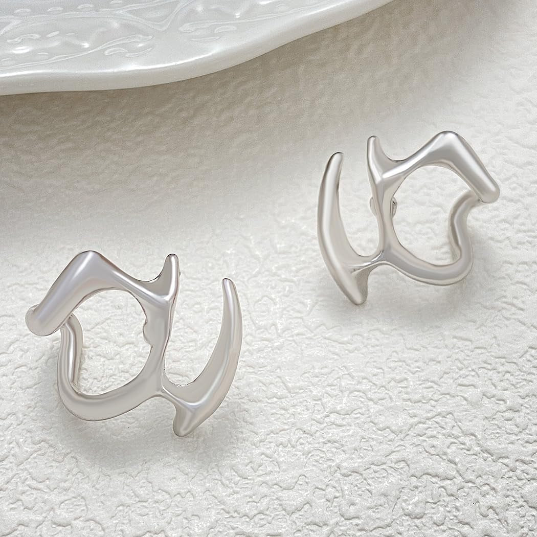 Geometrically Irregular Liquid Hollow Studs Earrings Huggie Minimalist Ear Clip Earrings Hypoallergic Gold Plated Ear Studs Lightweight Hollow Open Hoops Ear Studs Fashion Jewelry for Women