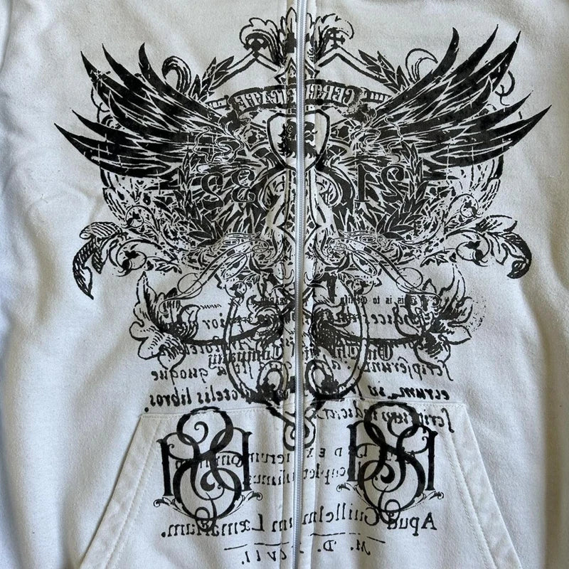 Y2K Grunge Graphic Long Sleeve Hooded Sweatshirt Harajuku Women