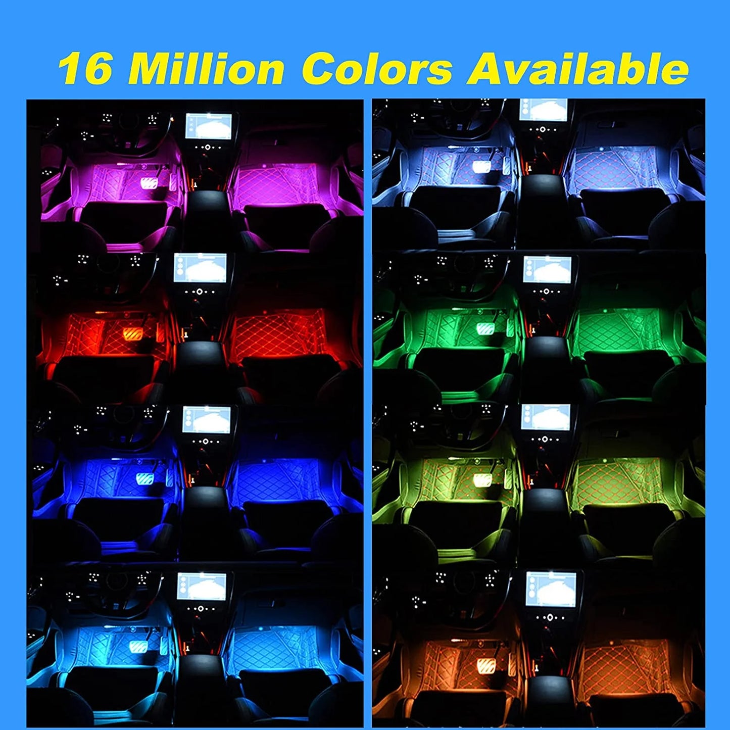Multi-Color Strip Lights with App Control, Smart Interior 48 LED Car Lights with Music Mode, USB Powered under Dash Interior Lights for Cars, Suvs, 4 Pcs