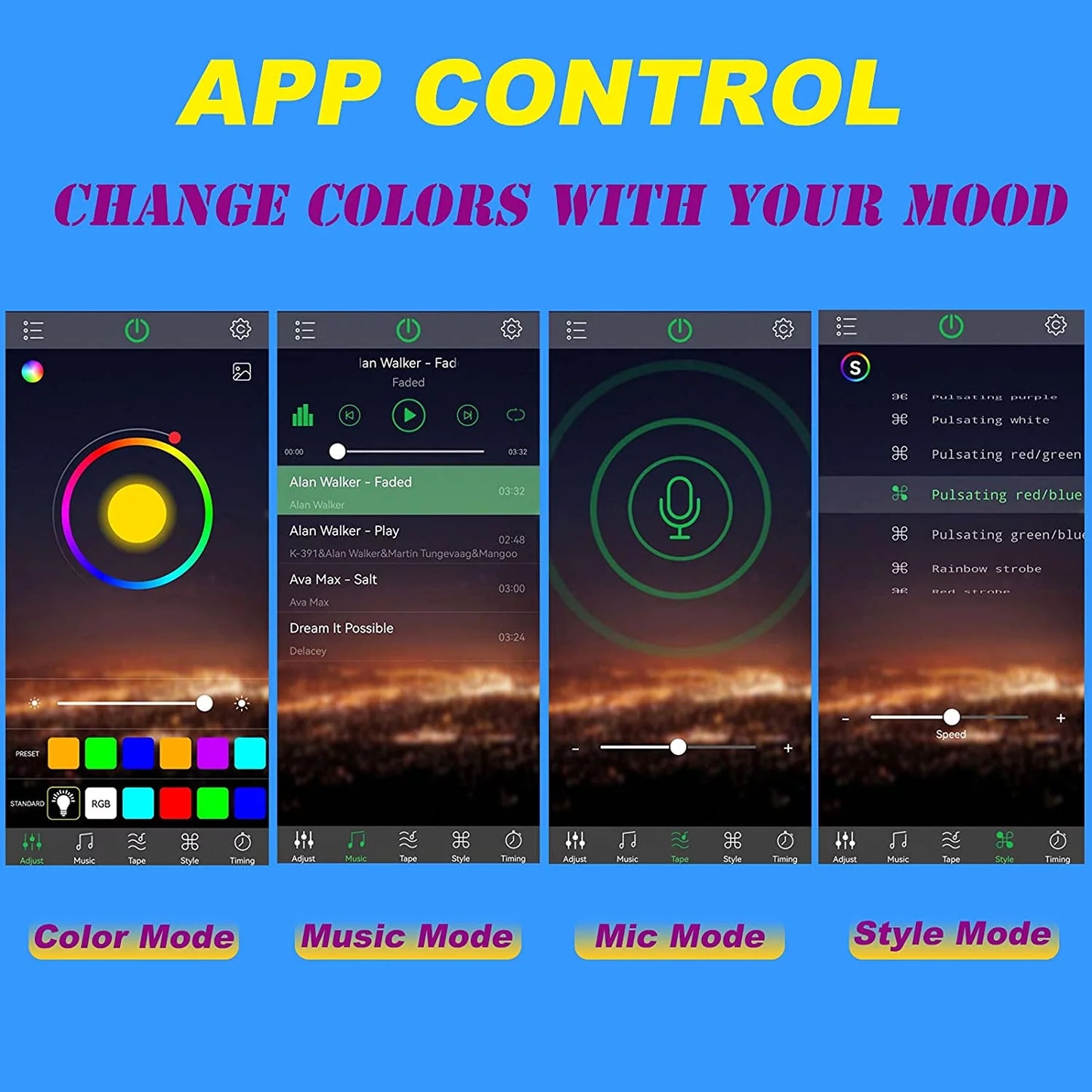 Multi-Color Strip Lights with App Control, Smart Interior 48 LED Car Lights with Music Mode, USB Powered under Dash Interior Lights for Cars, Suvs, 4 Pcs
