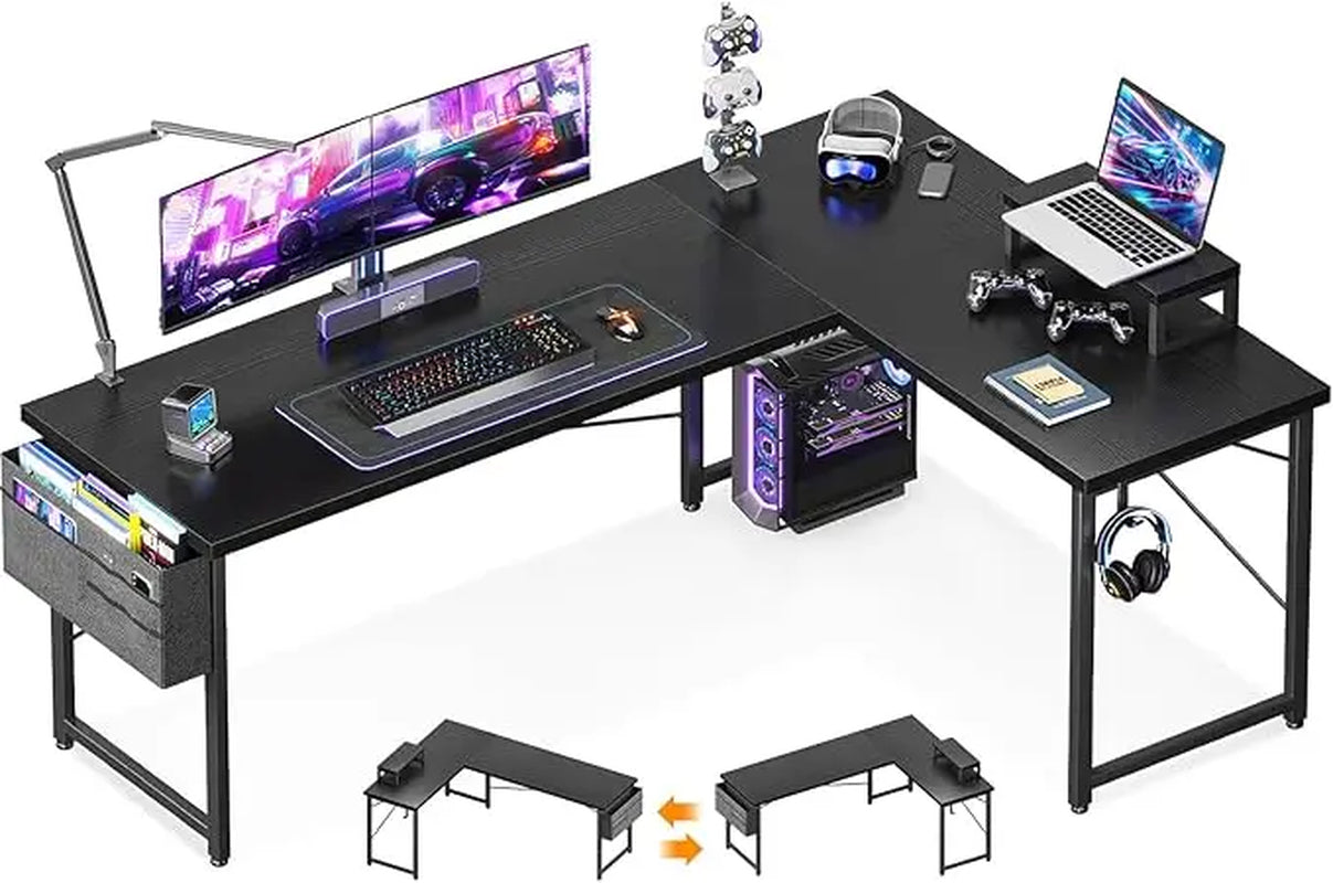 L Shaped Desk, 66" Computer Corner Gaming Desk, Home Office Writing Table with Monitor Shelf, Modern Simple Wooden Table, Easy