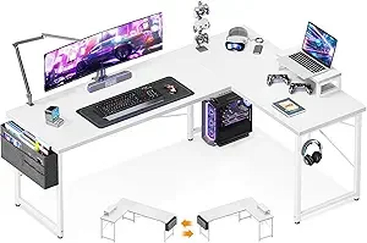 L Shaped Desk, 66" Computer Corner Gaming Desk, Home Office Writing Table with Monitor Shelf, Modern Simple Wooden Table, Easy