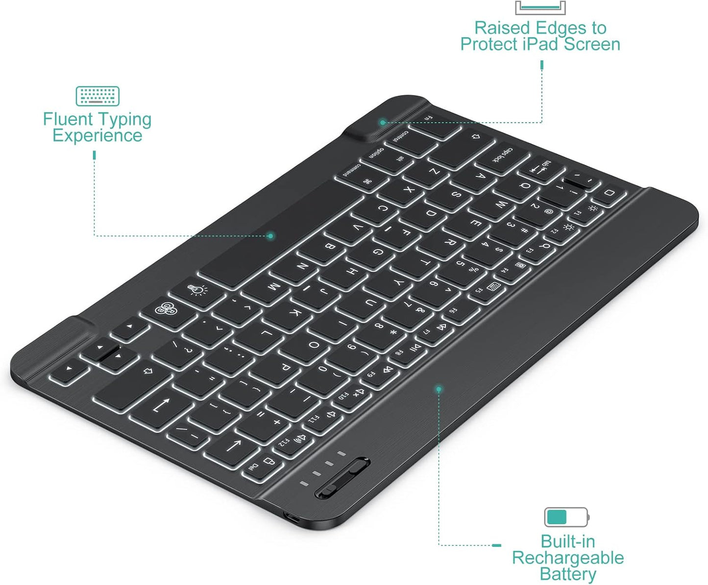 Bluetooth Keyboard and Mouse Combo for Ipad - Rechargeable Wireless Keyboard & Mouse with 7-Color Backlit Compatible with Ipad 10Th/9Th/8Th Gen, Ipad Pro/Air/Mini, Iphone15/14/13 Pro, Black