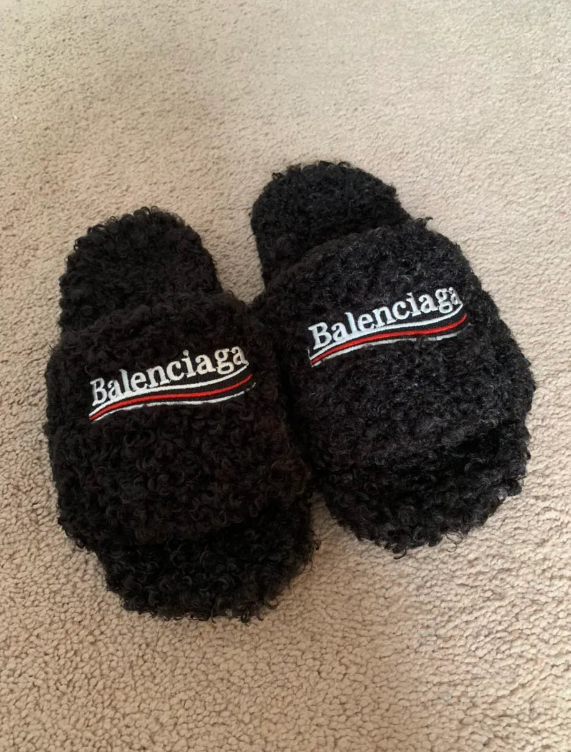 Black Lenci Designer Luxury Fur Slides