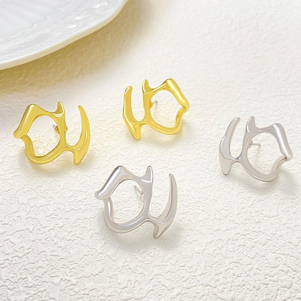 Geometrically Irregular Liquid Hollow Studs Earrings Huggie Minimalist Ear Clip Earrings Hypoallergic Gold Plated Ear Studs Lightweight Hollow Open Hoops Ear Studs Fashion Jewelry for Women