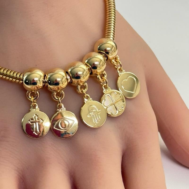 14K Gold Plated Amulet Charm Bracelet Size 7