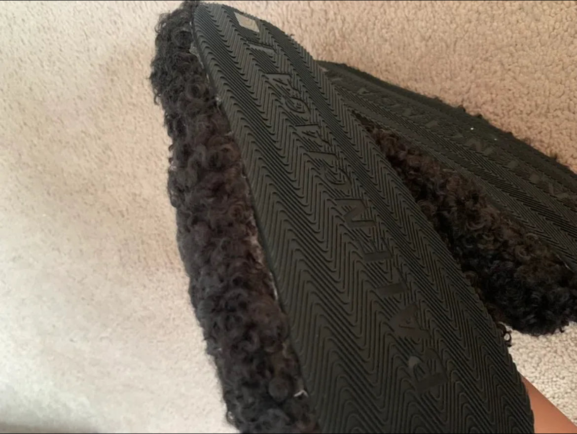 Black Lenci Designer Luxury Fur Slides