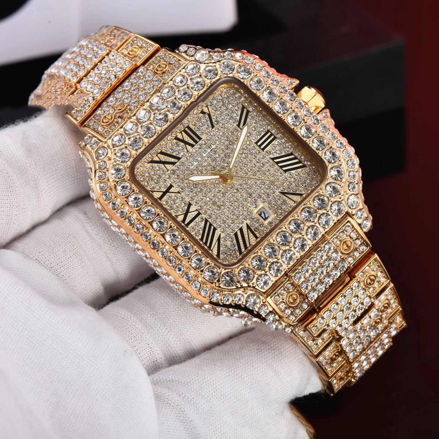 2025 Luxury Diamond Watch for Men Hip Hop Style Bling Bling Iced Out Wristwatch Fashion Square Stainless Steel Waterproof Clock