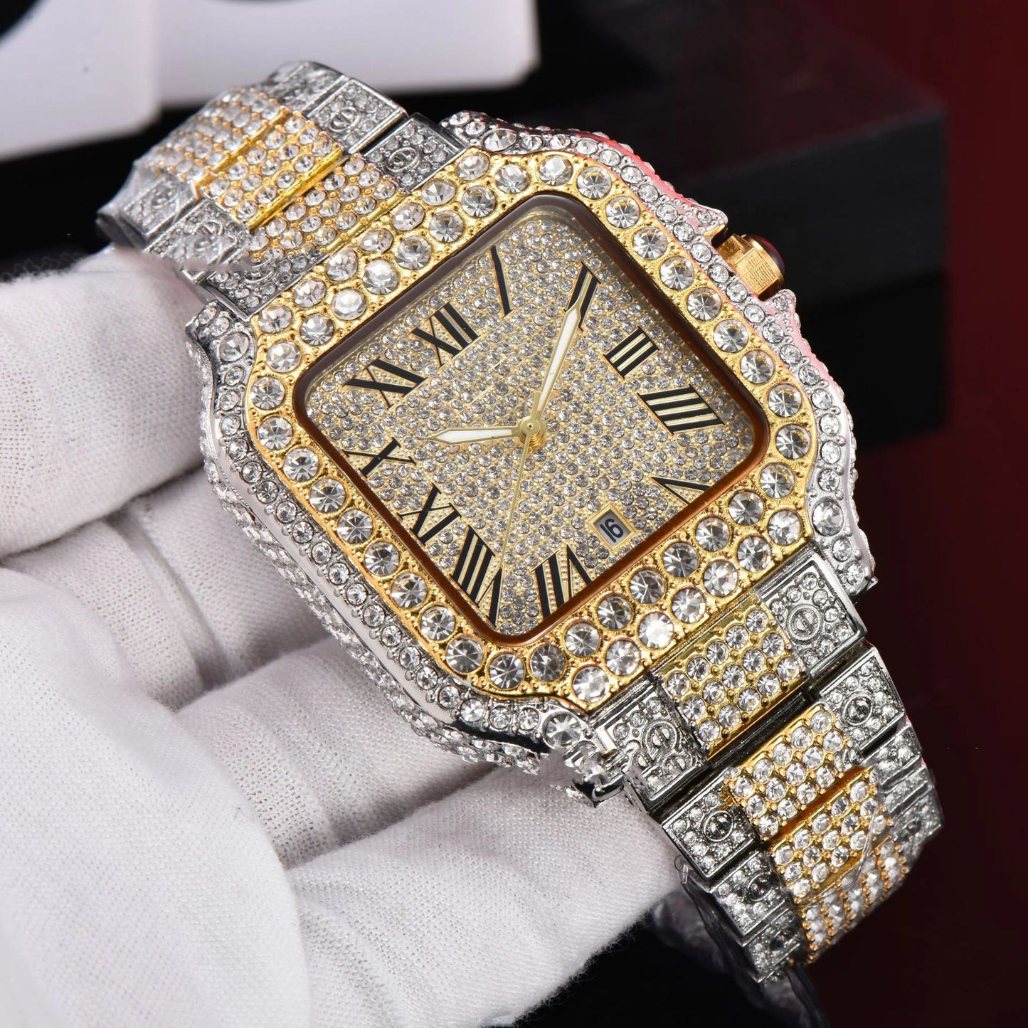 2025 Luxury Diamond Watch for Men Hip Hop Style Bling Bling Iced Out Wristwatch Fashion Square Stainless Steel Waterproof Clock