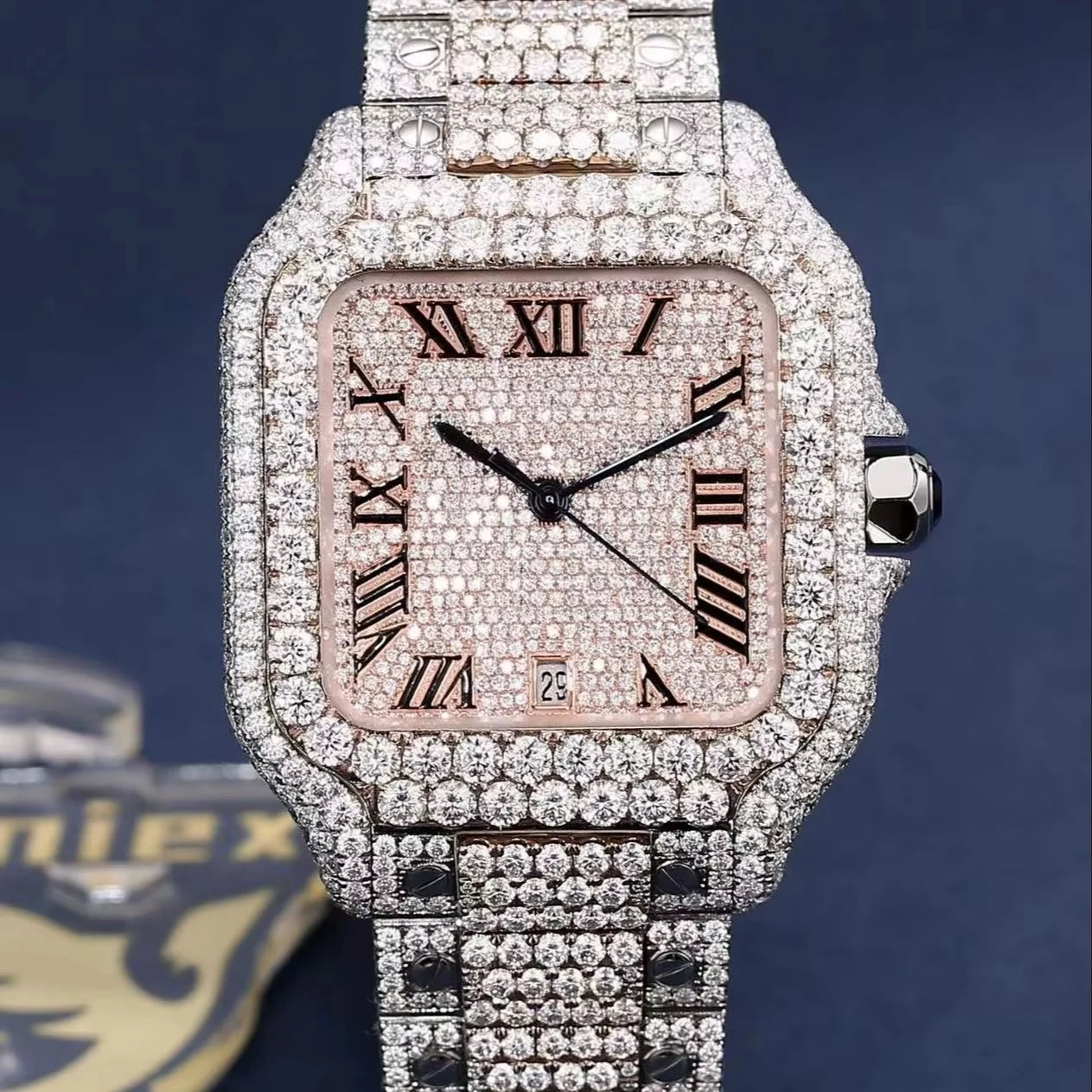 2025 Luxury Diamond Watch for Men Hip Hop Style Bling Bling Iced Out Wristwatch Fashion Square Stainless Steel Waterproof Clock