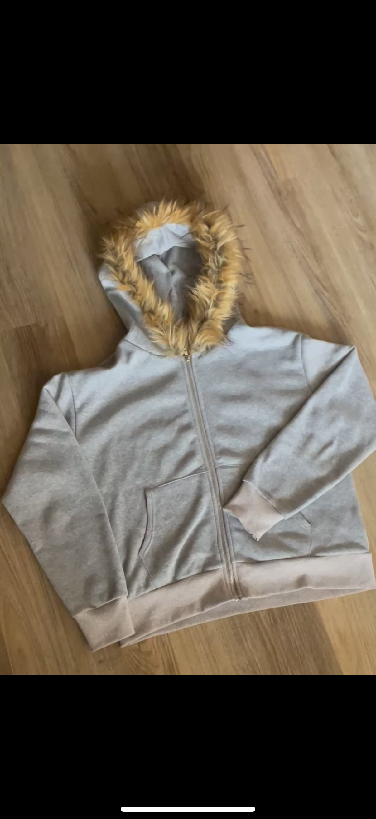 Grey Zip up Fur Hoodie