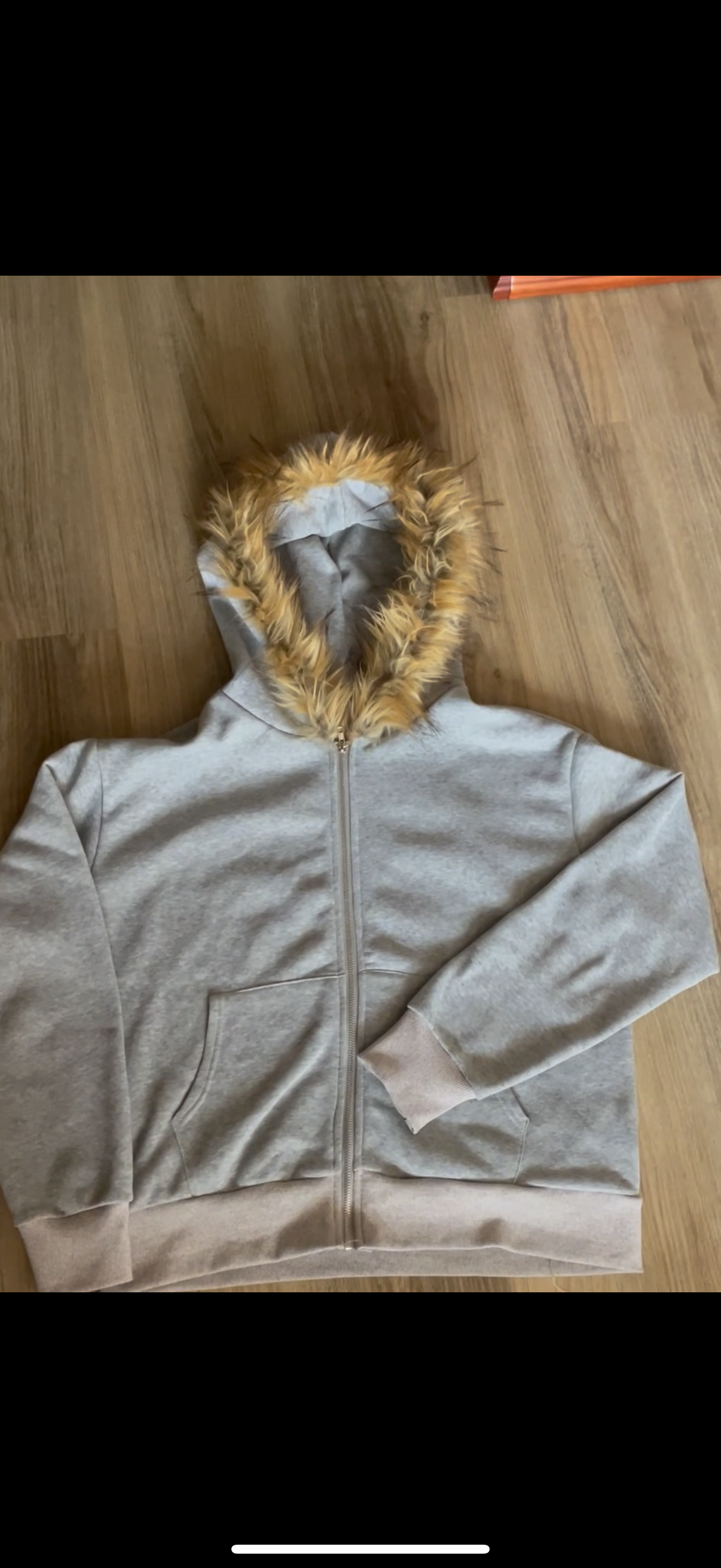 Grey Zip up Fur Hoodie