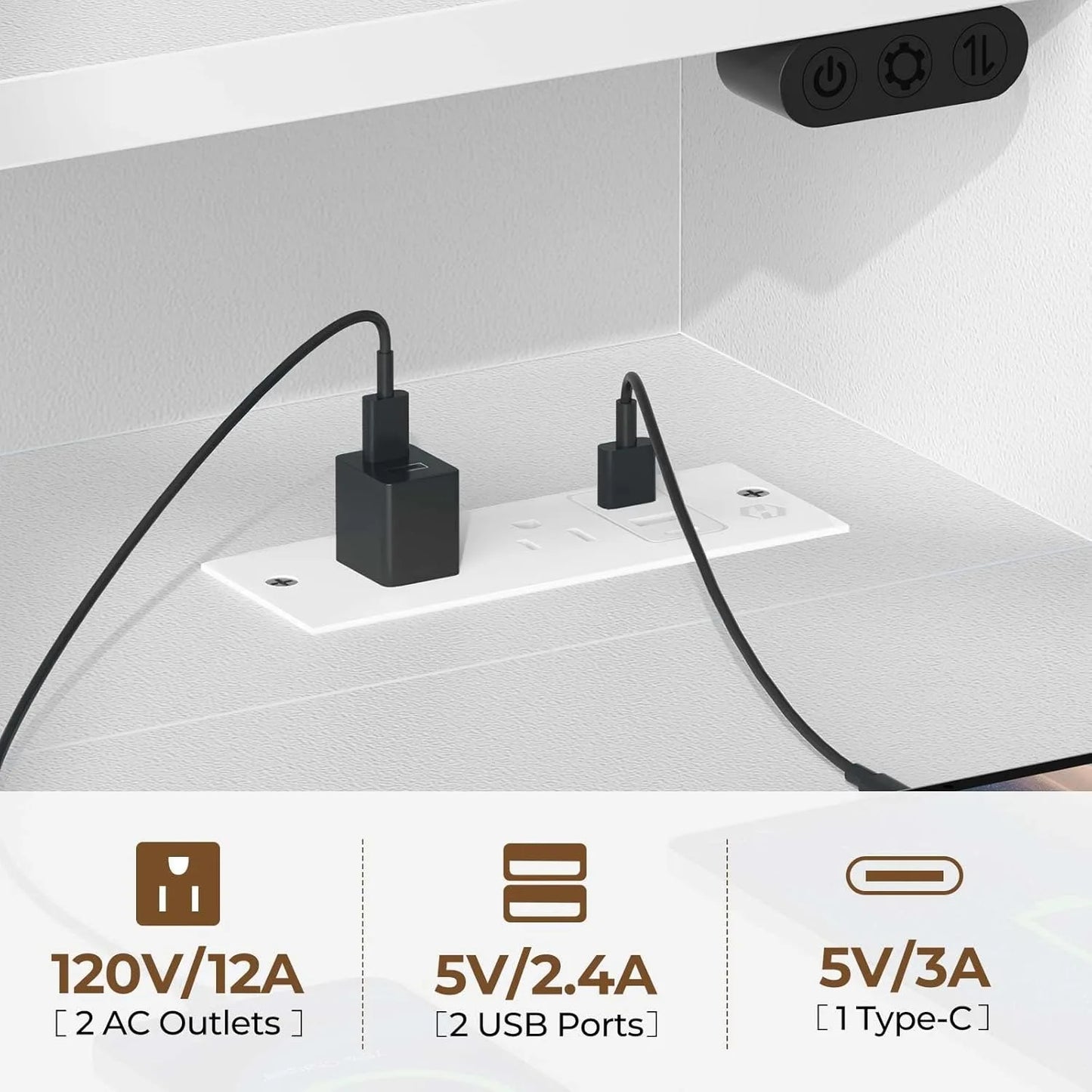 Computer Desk 47 Inch with LED Lights & Power Outlets, Home Office Desk with Monitor Shelf, Gaming Desk, Writing Desk, White