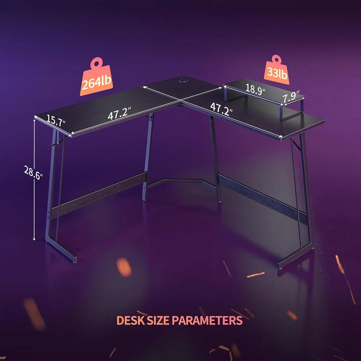 L Shaped Gaming Desk, 47 Inch Computer Desk with Monitor Stand, PC Gaming Desk