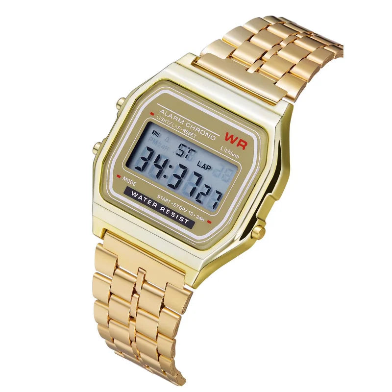 F91W Non-Waterproof Steel Band Watch for Women, Men, Business Clock, Multi-Functional LED Digital Sports Watch, Electronic Clock