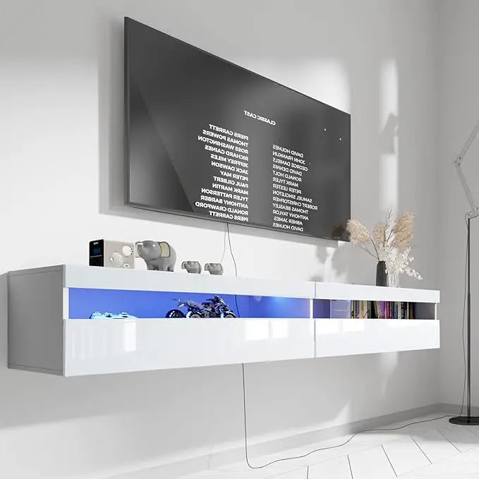 Floating TV Stand, Wall Mount TV Stand with LED Light and Power Outlet, 71 Inch Modern Entertainment Center