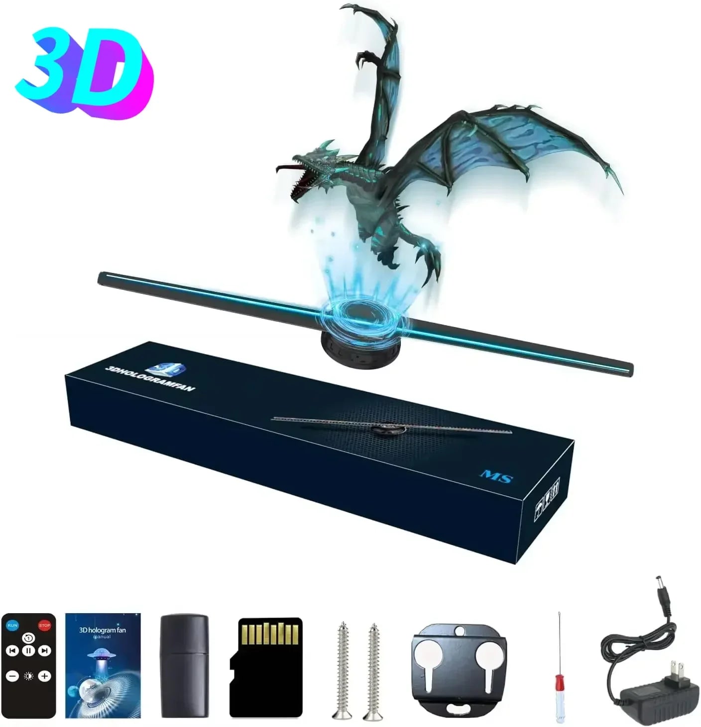 3D Hologram Fan 3D Holographic Projector Advertising Display Light HD Holographic Projector for Stores Bars Party Xmas