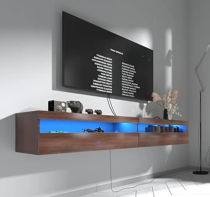 Floating TV Stand, Wall Mount TV Stand with LED Light and Power Outlet, 71 Inch Modern Entertainment Center