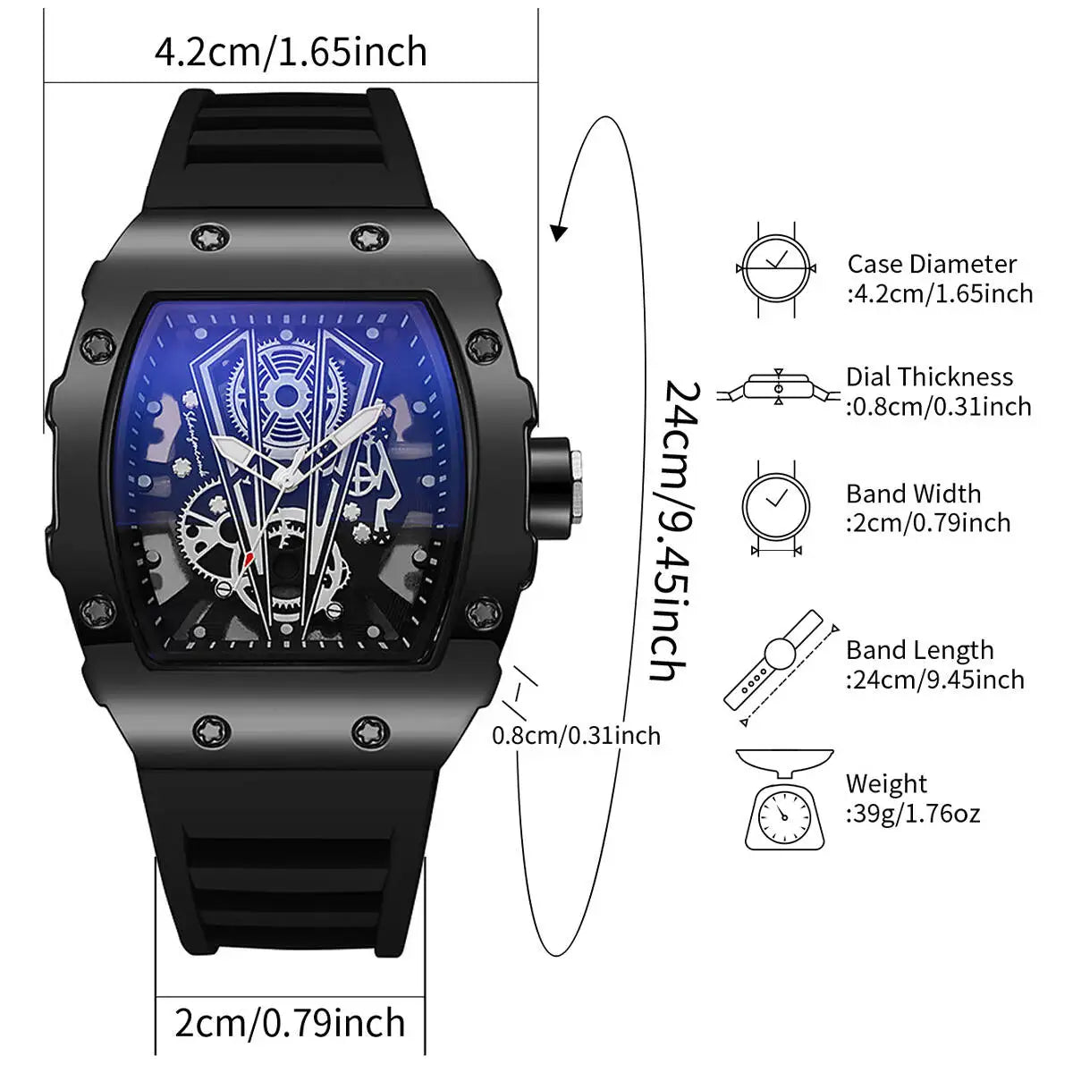 Men Watches Luxury Large Dial Quartz Watch Casual Silicone Band Men'S Sports Watches Reloj Hombre
