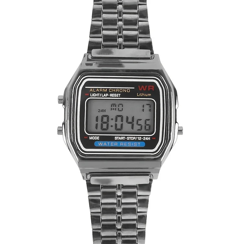 F91W Non-Waterproof Steel Band Watch for Women, Men, Business Clock, Multi-Functional LED Digital Sports Watch, Electronic Clock