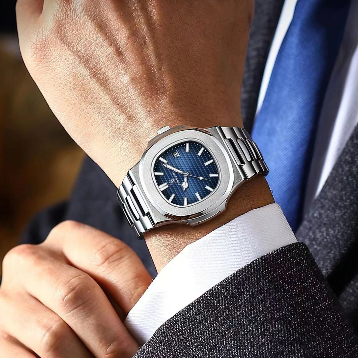 Square Luxury Men Wristwatch Waterproof Luminous Date Stainless Steel Male Clock Business Sports Quartz Watches for Men