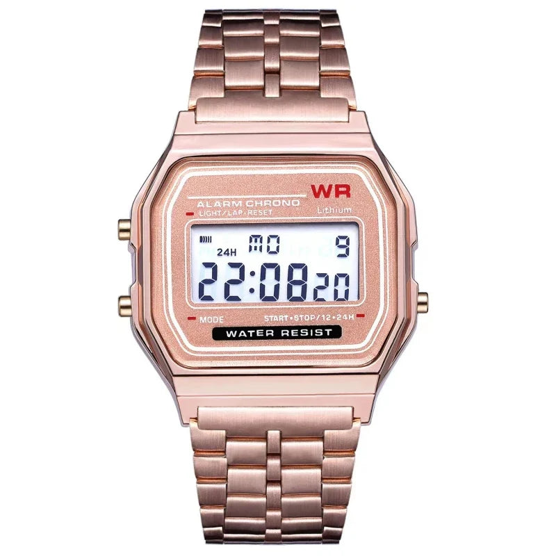 F91W Non-Waterproof Steel Band Watch for Women, Men, Business Clock, Multi-Functional LED Digital Sports Watch, Electronic Clock