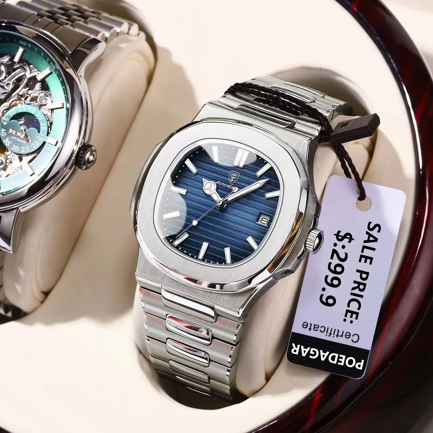 Square Luxury Men Wristwatch Waterproof Luminous Date Stainless Steel Male Clock Business Sports Quartz Watches for Men
