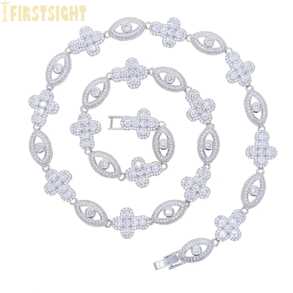 Brand New Iced Out Chain 2025 Eye+ Cross Chain Cubic Zirconia(CZ)