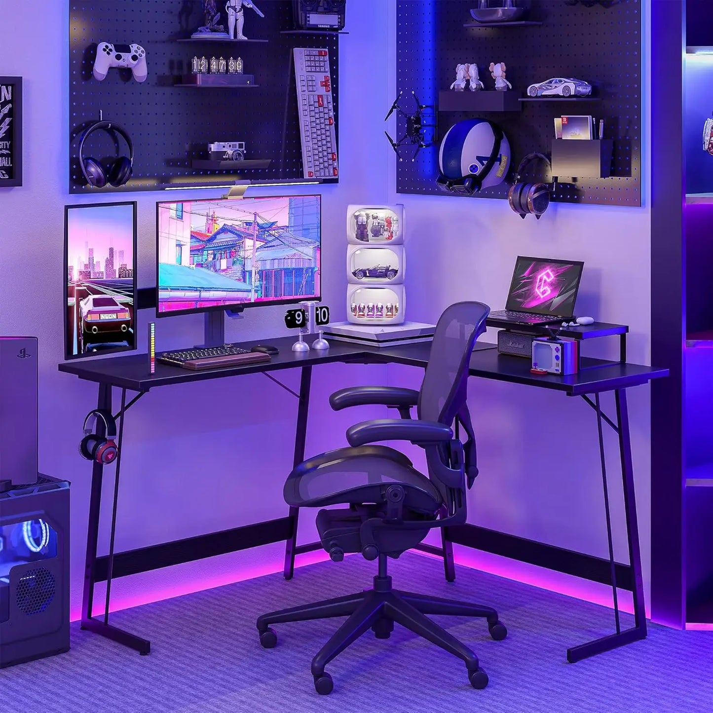 L Shaped Gaming Desk, 47 Inch Computer Desk with Monitor Stand, PC Gaming Desk