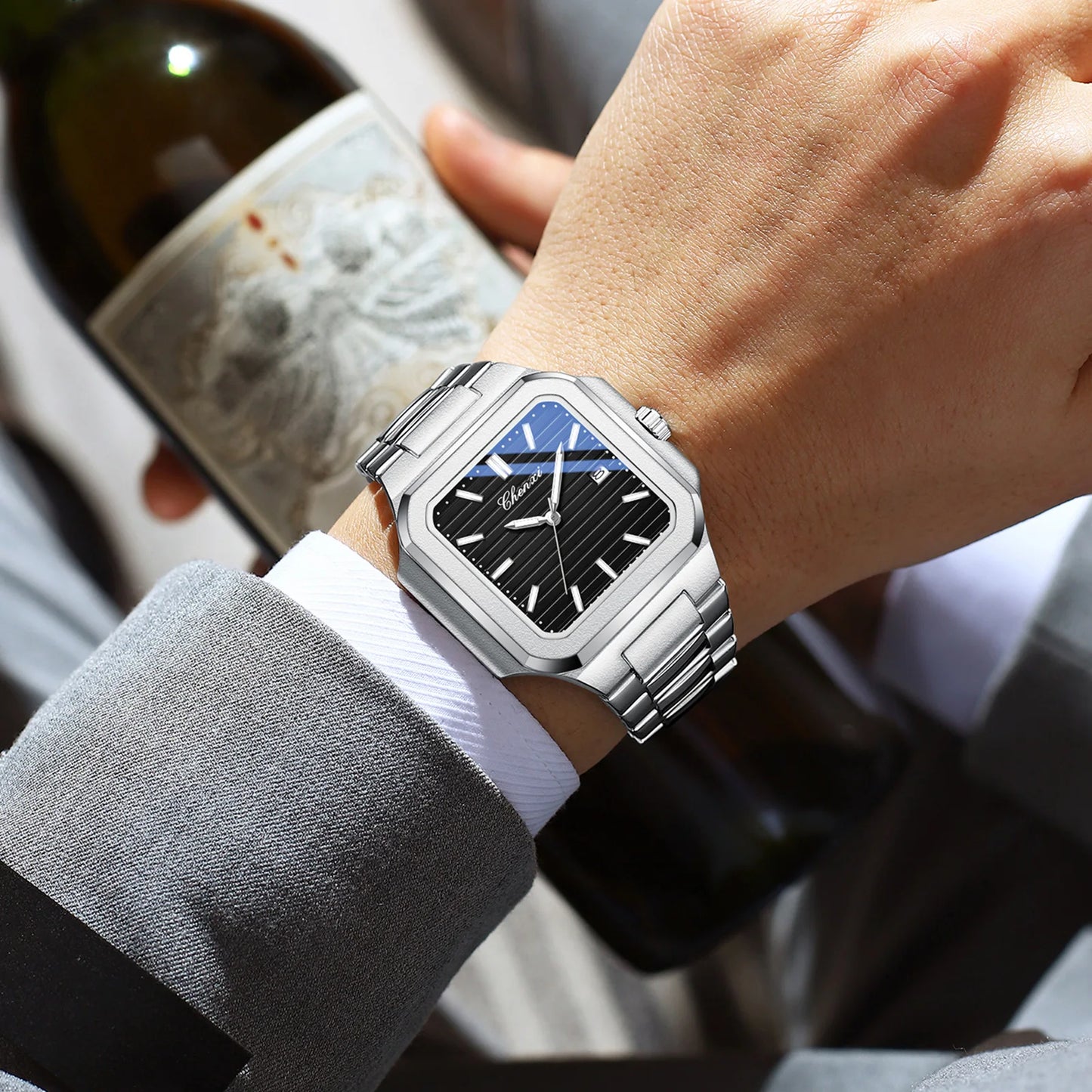 Men'S Quartz Watch Calendar Luminous Waterproof Stainless Steel High Quality Clock