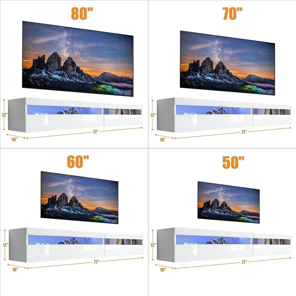 Floating TV Stand, Wall Mount TV Stand with LED Light and Power Outlet, 71 Inch Modern Entertainment Center