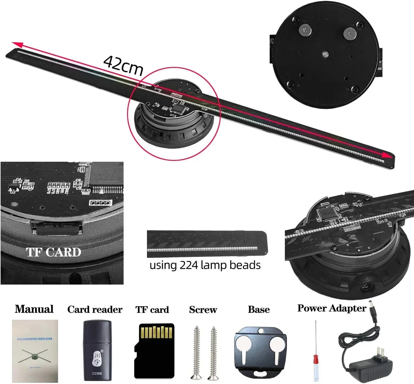 3D Hologram Fan 3D Holographic Projector Advertising Display Light HD Holographic Projector for Stores Bars Party Xmas