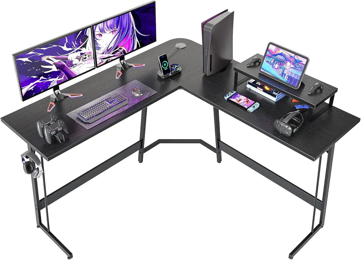 L Shaped Gaming Desk, 47 Inch Computer Desk with Monitor Stand, PC Gaming Desk