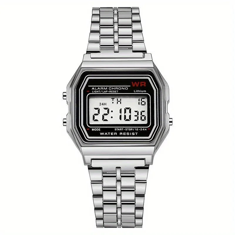 F91W Non-Waterproof Steel Band Watch for Women, Men, Business Clock, Multi-Functional LED Digital Sports Watch, Electronic Clock