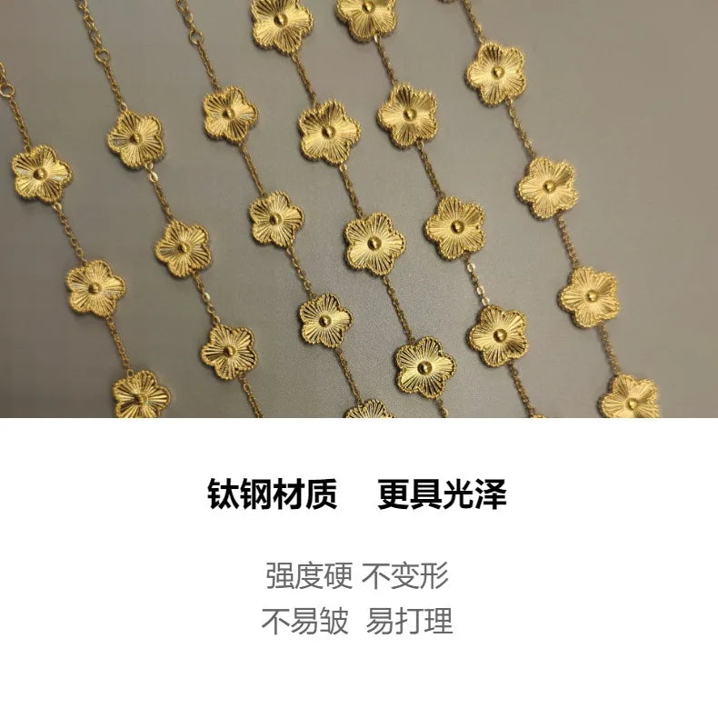 Metal New Stainless Steel Hot Selling Plum Blossom Plant Five Leaf Flower Bracelet 18K Gold Plated Shiny Women'S Accessories